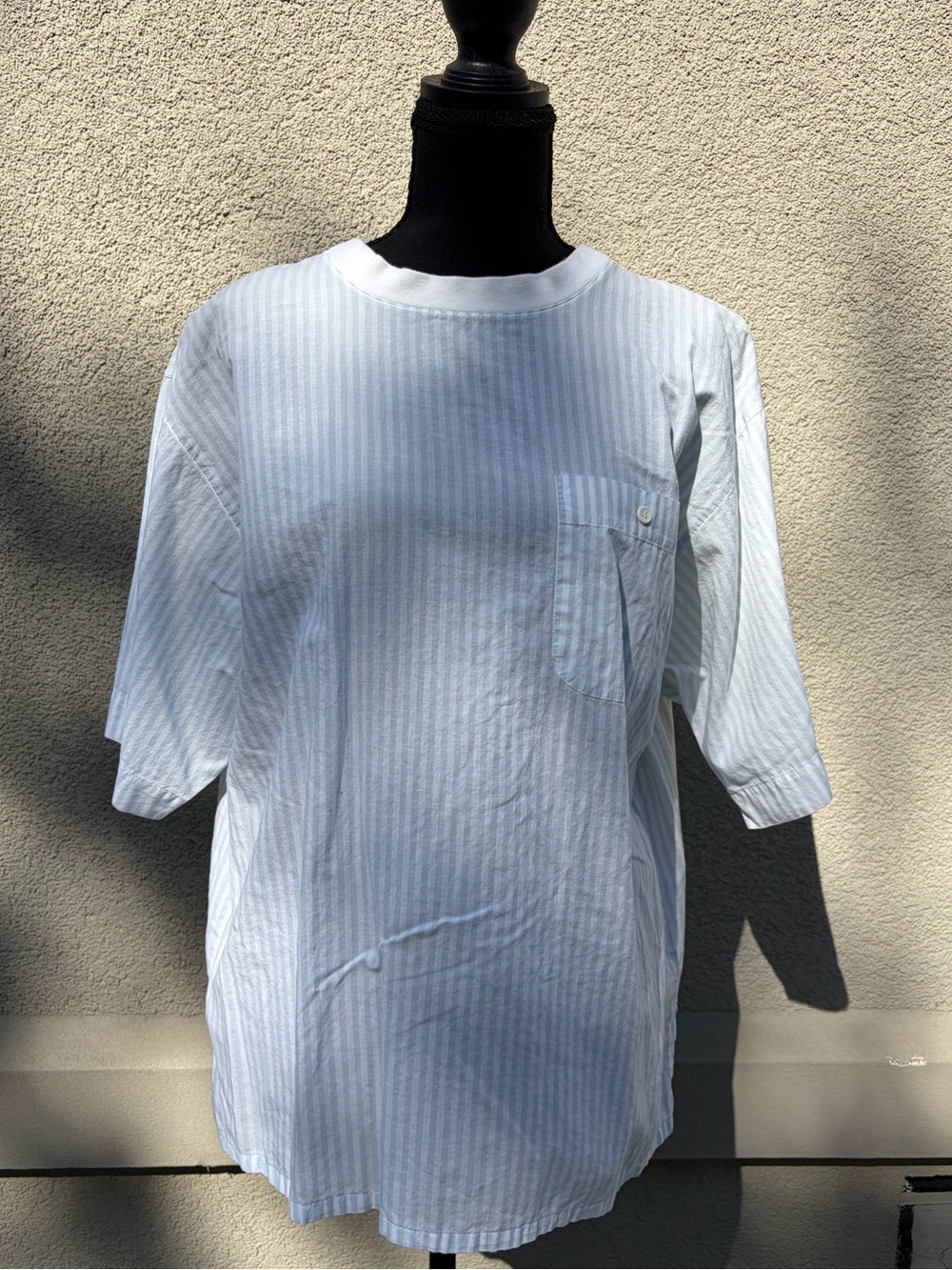 Vintage Talbots Blue White Stripe Cotton Pocket Blouse
